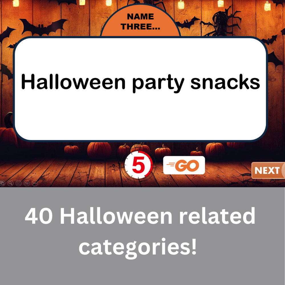 Halloween party activities 5 second rule game PowerPoint interface