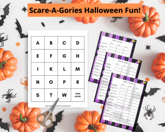 Halloween Scare-A-Gories printable Halloween game with Scattergories-style sheets for party activities