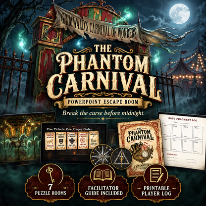 The Phantom Carnival PowerPoint escape room cover with haunted carnival artwork